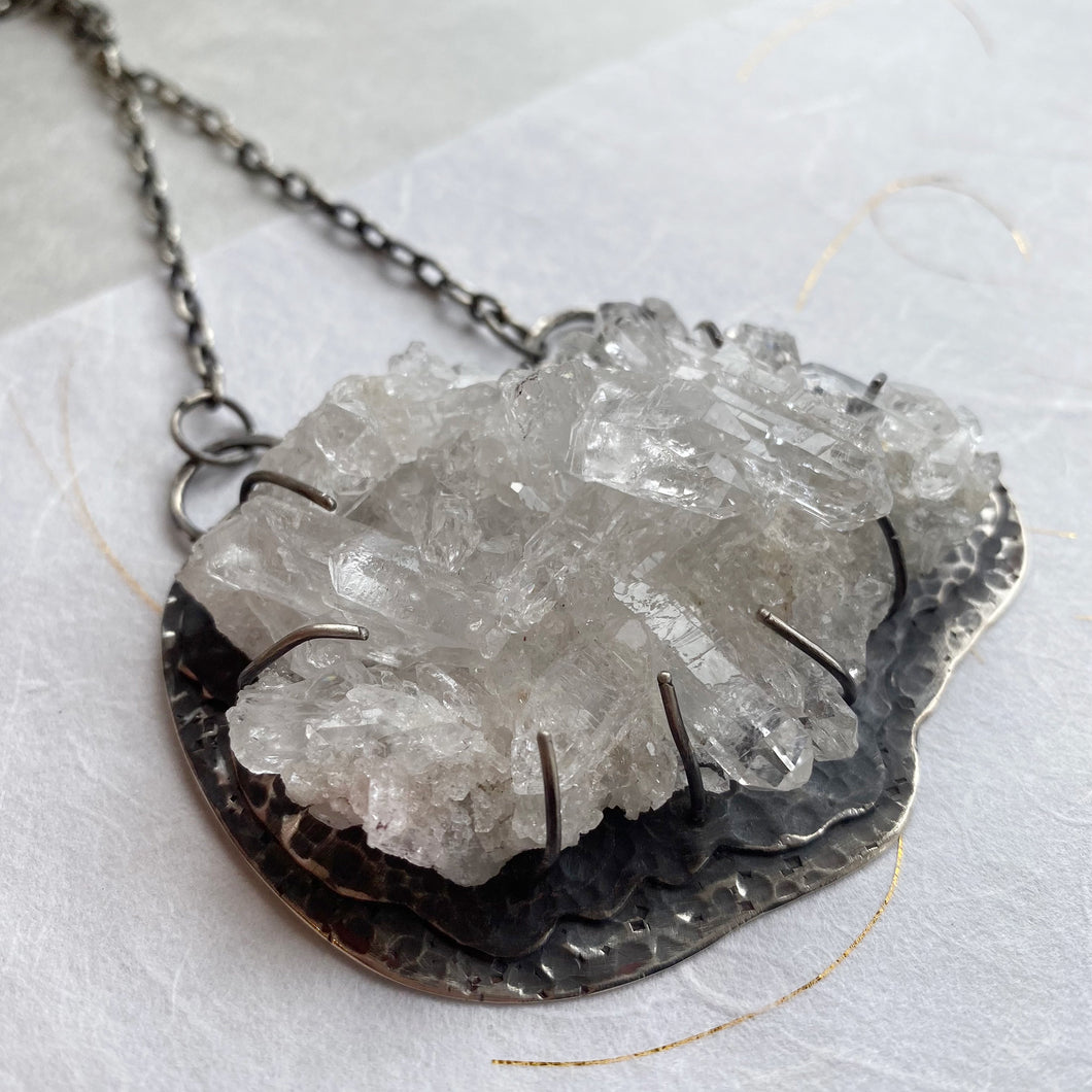 Artisan Brazilian Crystal Raw Cluster Necklace in Sterling Silver